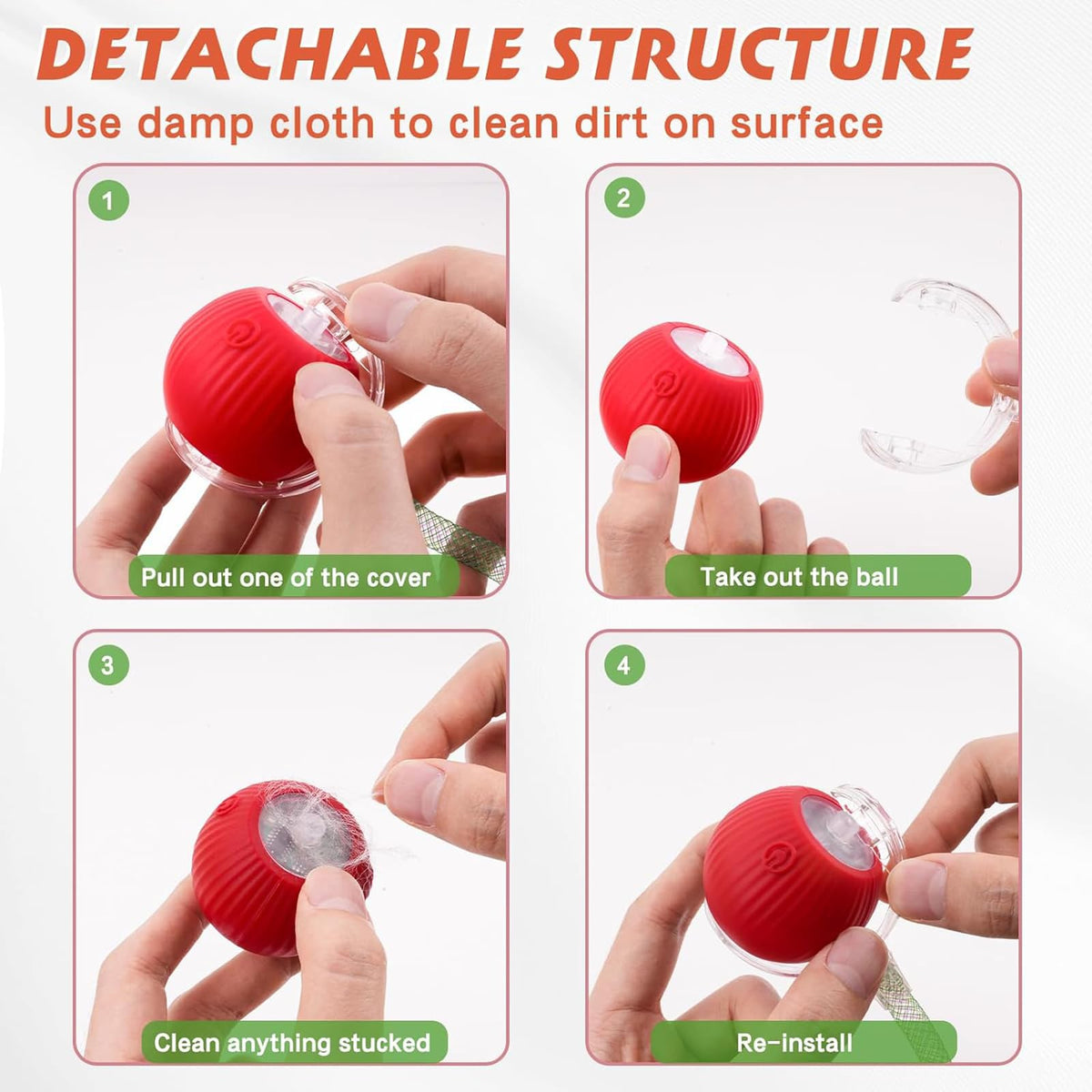 1Pc Cat Toy Fast Rolling Ball In Pouch Rechargeable Motion Activated Interactive
