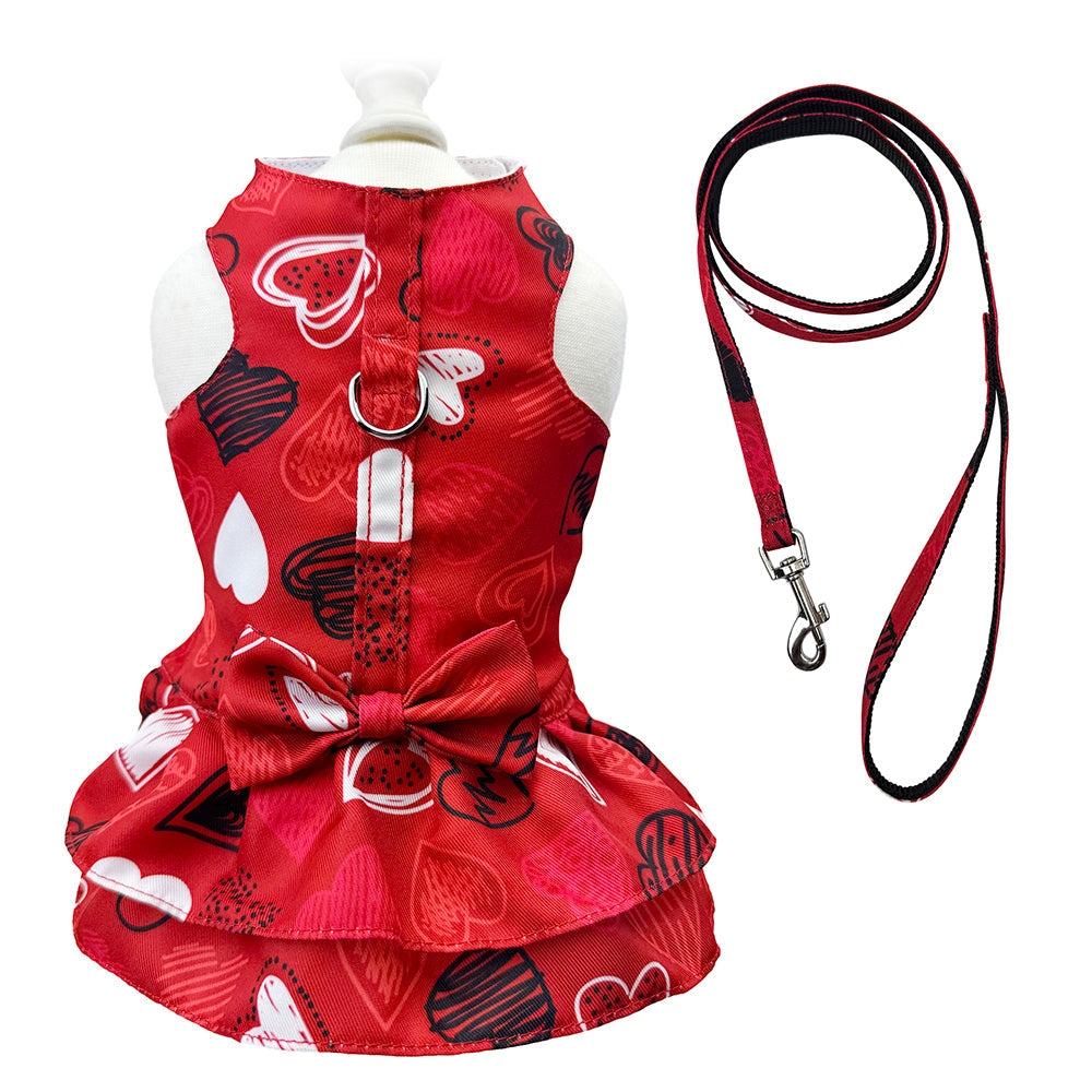 Abstract Hearts Harness Dress with Matching Leash