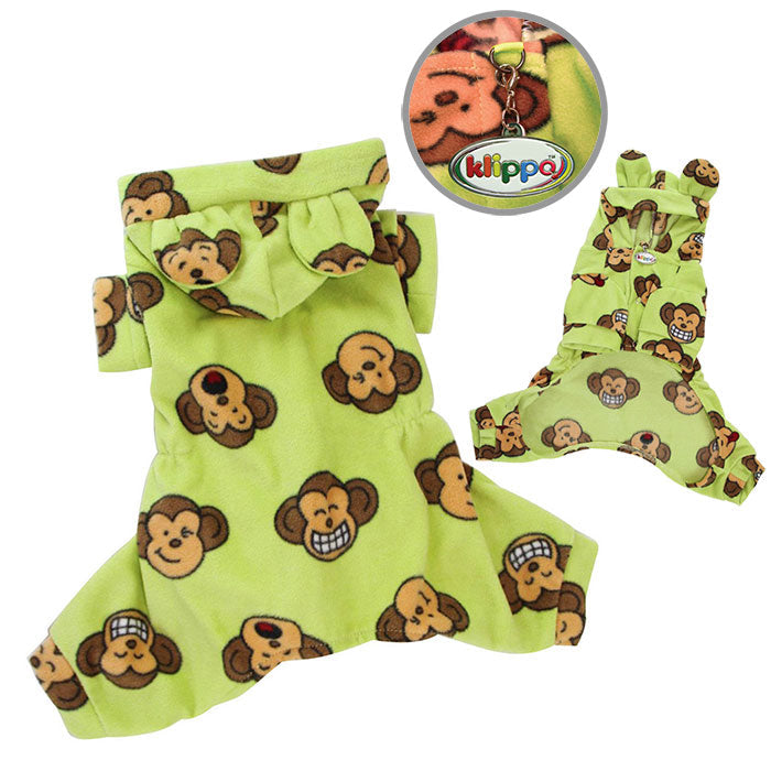 Adorable Silly Monkey Fleece Dog Pajamas/Bodysuit with Hood - Lime