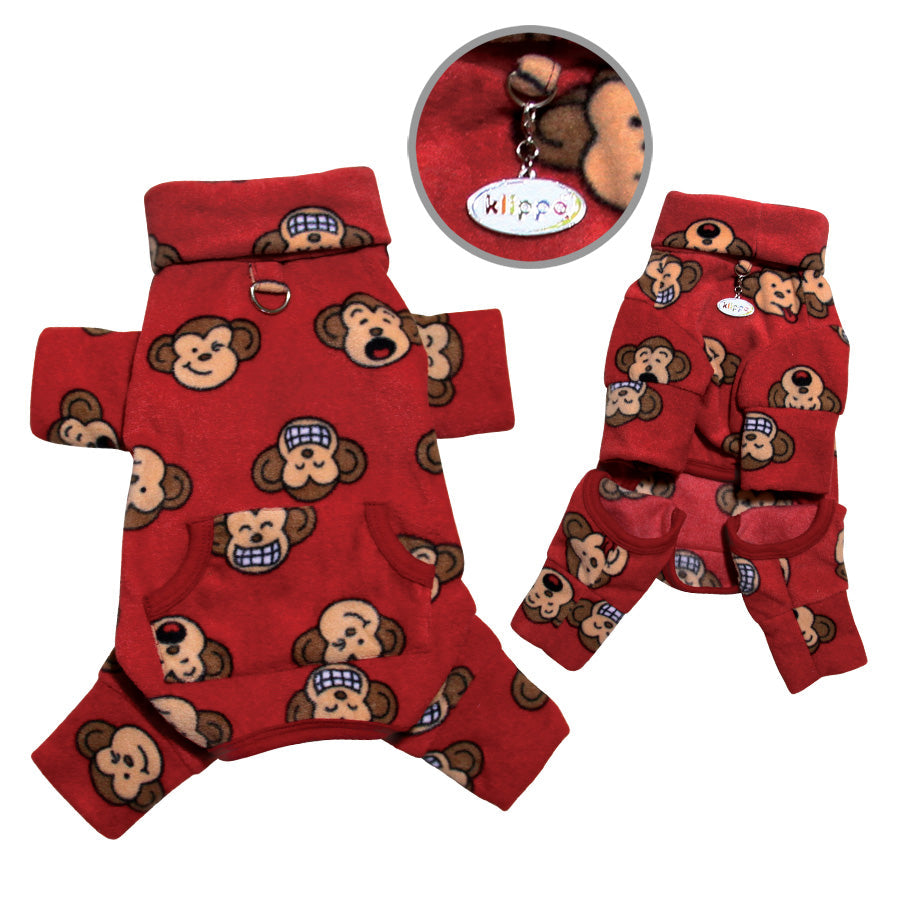 Silly Monkey Fleece Turtleneck Pajamas - Burgundy