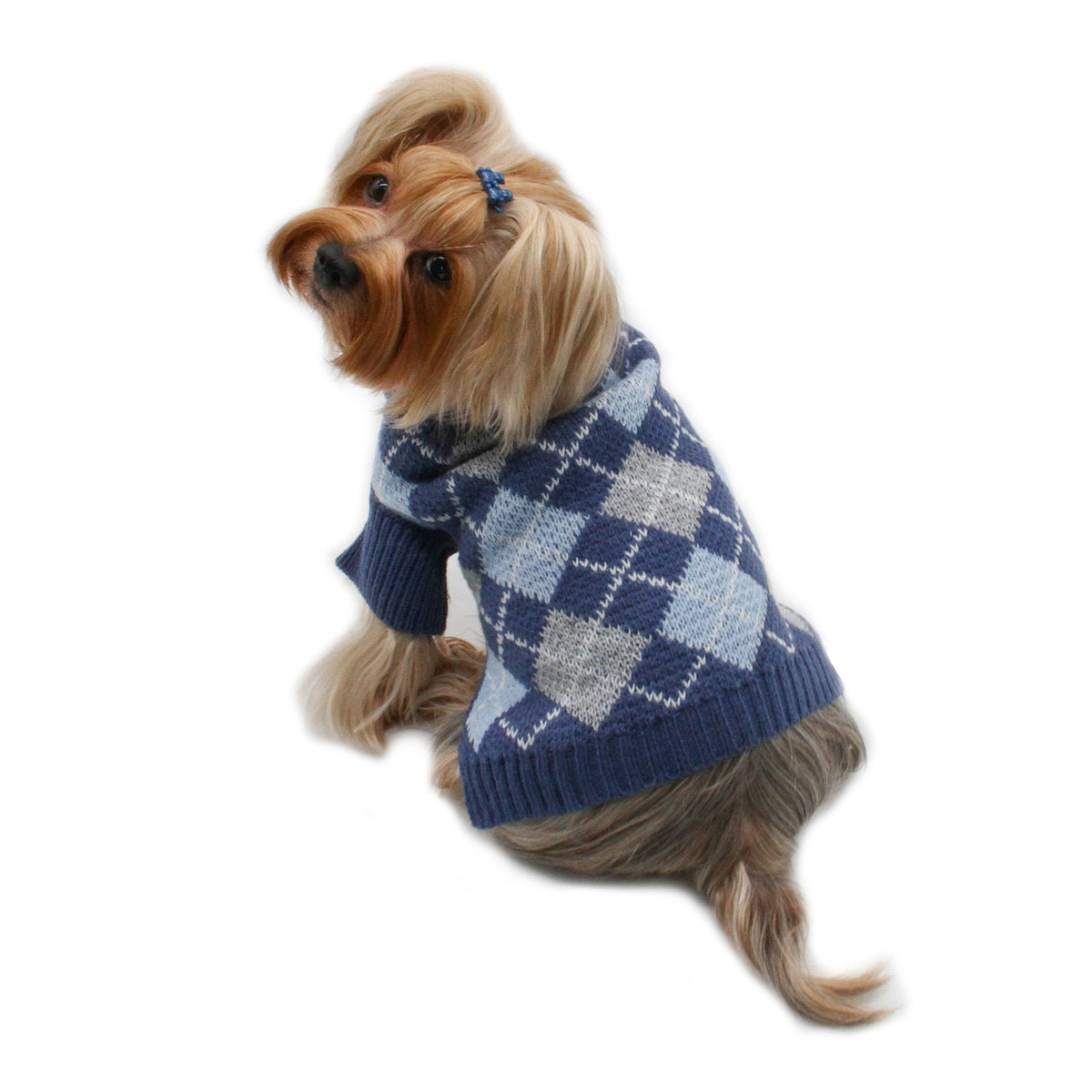 Argyle Turtleneck Sweater in Navy/Light Blue/Gray