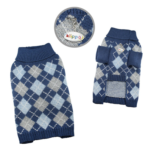 Argyle Turtleneck Sweater in Navy/Light Blue/Gray