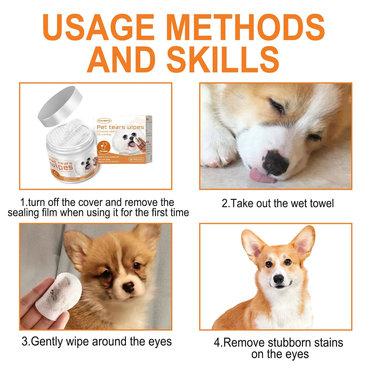 Yegbong Pet Wet Wipes Cleaning Dogs And Cats Tear Stain Removal Eye Cleaning Eye Wipes Eye Dirt Removal Cotton Pads