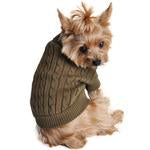 Combed Cotton Cable Knit Dog Sweater - Herb Green