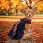 Navy Dog Dress with Plaid Ruffles