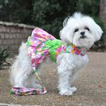 Pink Hawaiian Floral Dog Harness Dress with Matching Leash