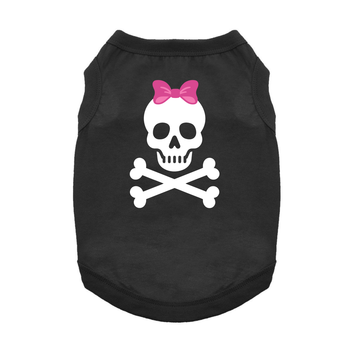 Pirate Skull with Pink Bow Dog Shirt - Jet Black