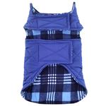 Reversible Fleece Lined Puffer Dog Coat - Blue Plaid