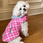 Weekender Dog Sweatshirt Hoodie - Pink & White Plaid